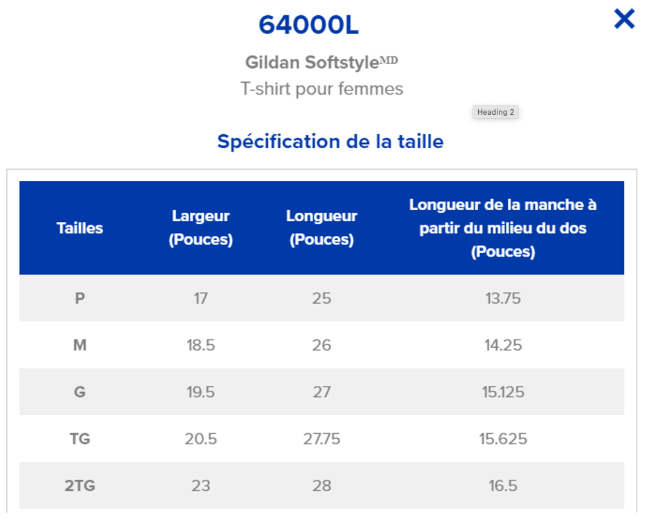 Size chart